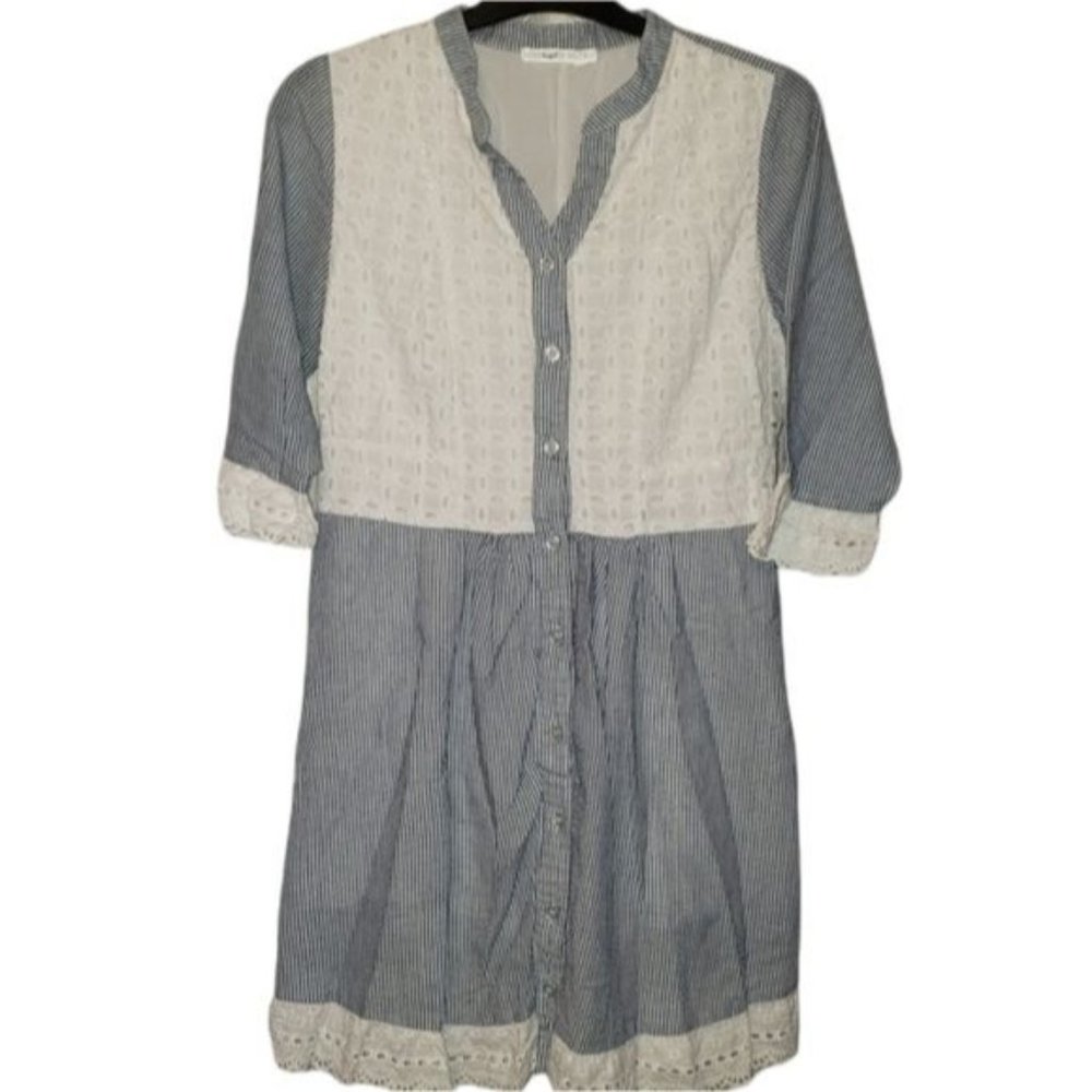 Hazel Eyelet Detail Striped Prairie Mini Dress Size Small